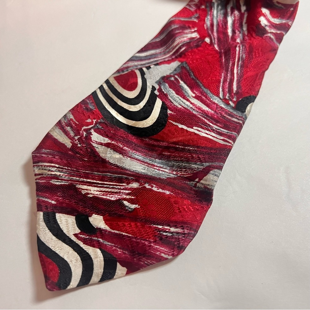 Carlo Palazzi Silk Tie Red Black Abstract Made In Italy